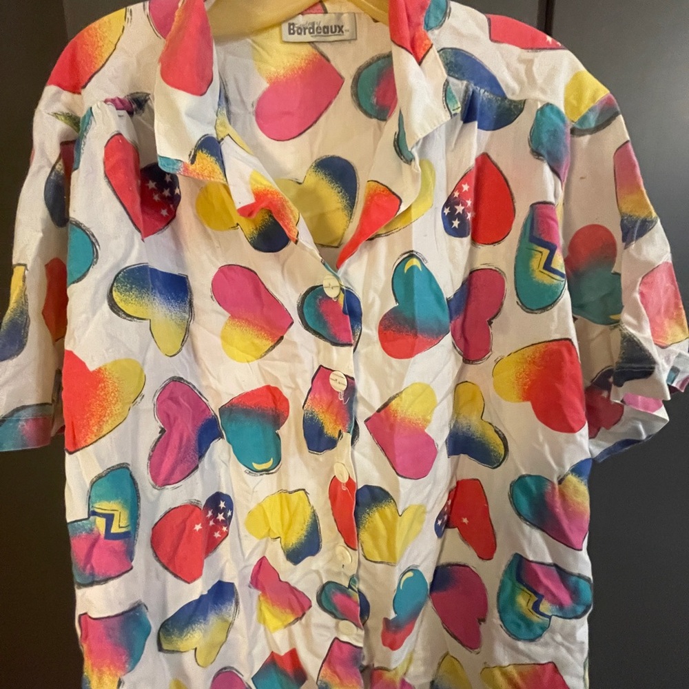 Vintage 1980’s Bordeaux Vibrant Heart Button Down Shirt